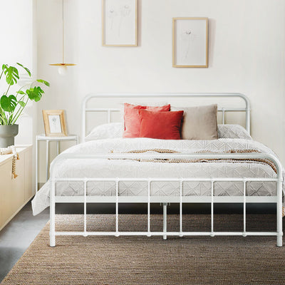 Artiss Bed Frame Metal Frames LEO - Queen (White)