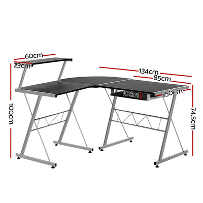 Artiss Computer Desk L-Shape Keyboard Tray Shelf Black