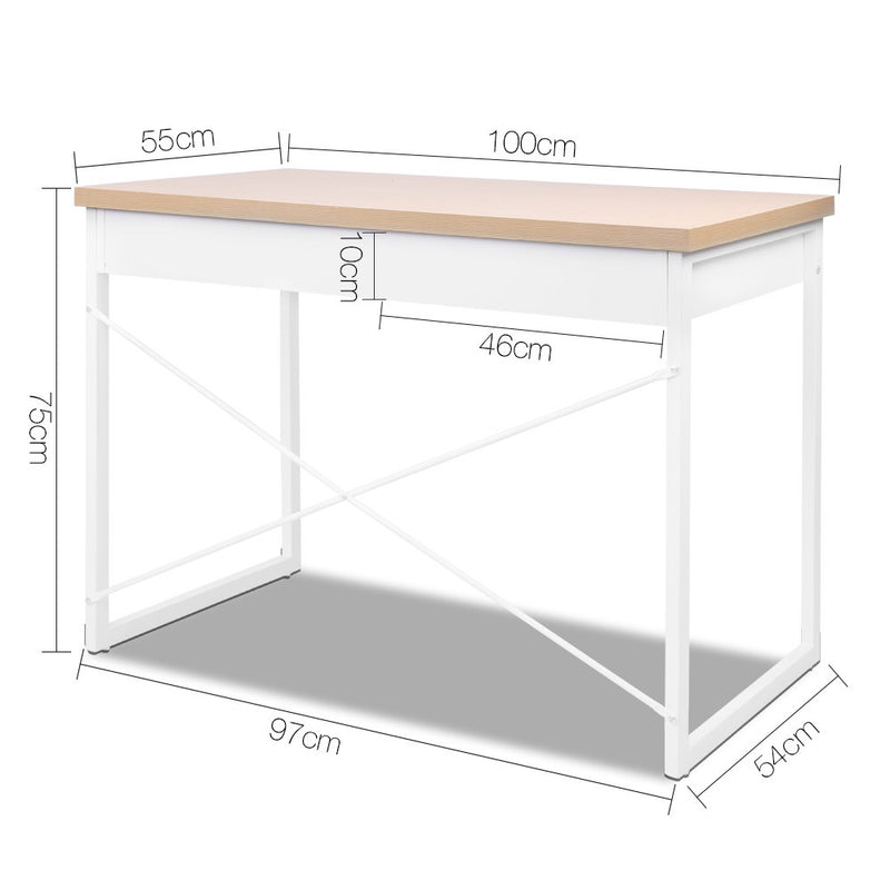 Artiss Computer Desk Drawer Storage Oak 100CM