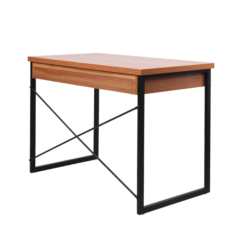 Artiss Metal Desk with Drawer - Walnut 