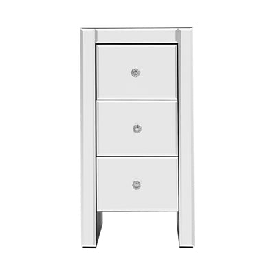 Artiss Bedside Table 3 Drawers Mirrored - QUENN Silver