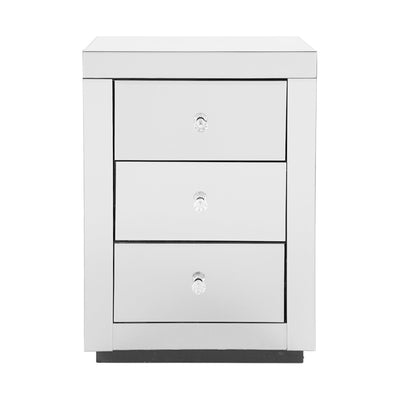 Artiss Bedside Table 3 Drawers Mirrored - PRESIA Silver