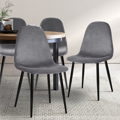 Artiss Dining Chairs Set of 4 Velvet Curved Slope Grey