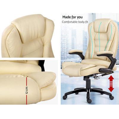 8 Point PU Leather Reclining Massage Chair - Beige