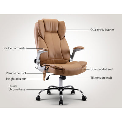 Artiss 8 Point Massage Office Chair PU Leather Brown