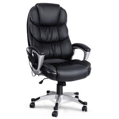 8 Point PU Leather Reclining Massage Chair - Black