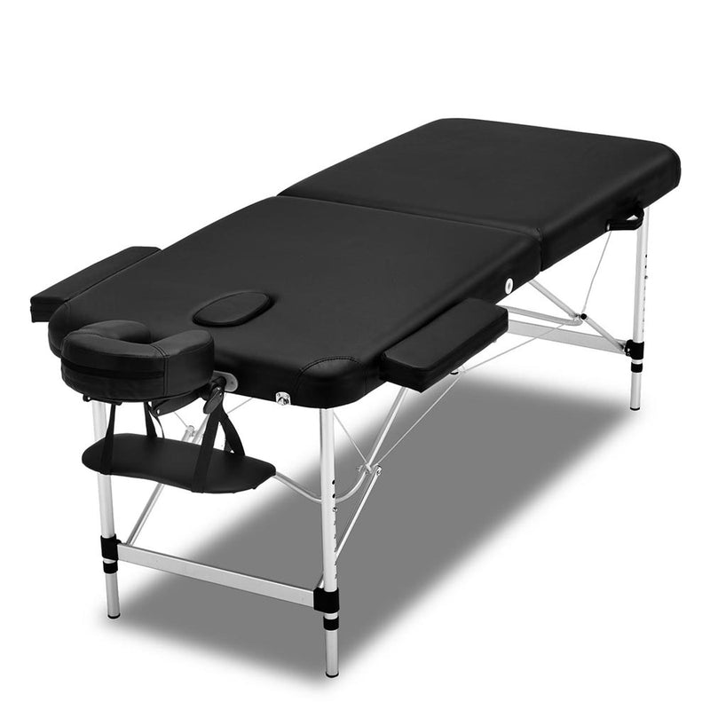 Zenses 70cm Wide Portable Aluminium Massage Table Two Fold Treatment Beauty Therapy Black