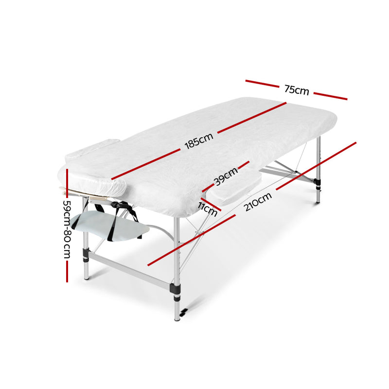 Zenses Massage Table 75cm Portable 2 Fold Aluminium Beauty Bed White