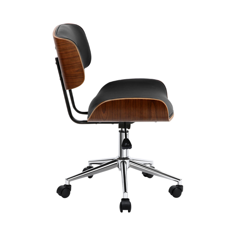 Artiss Wooden Office Chair PU Seat Black Brown