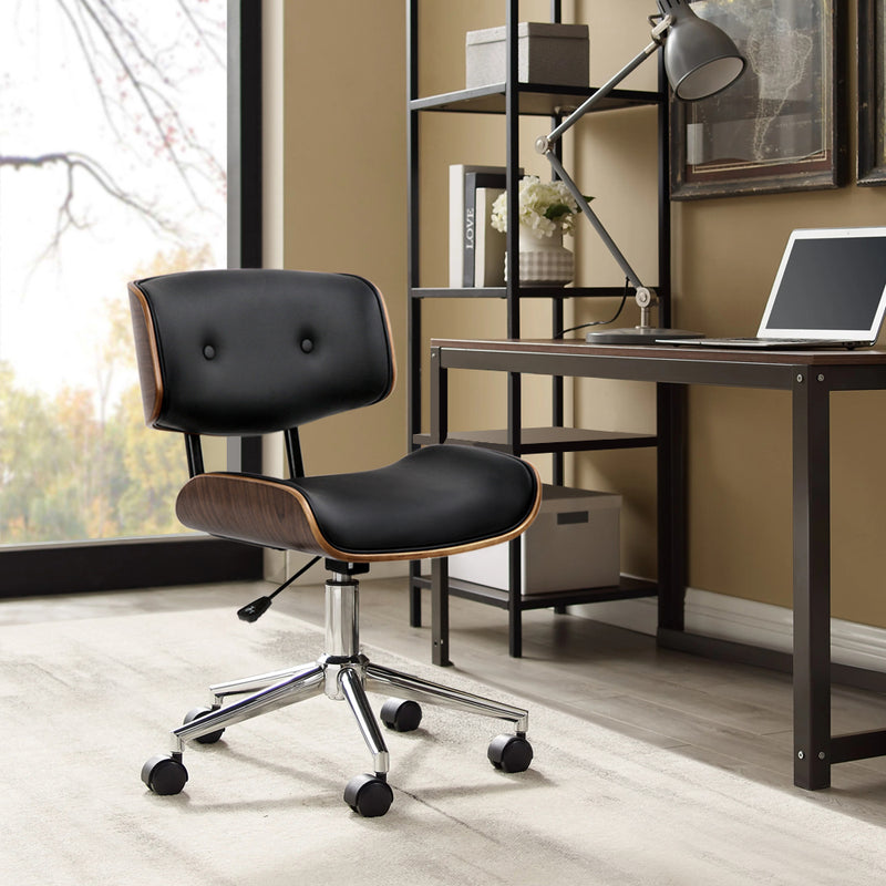 Artiss Wooden Office Chair PU Seat Black Brown