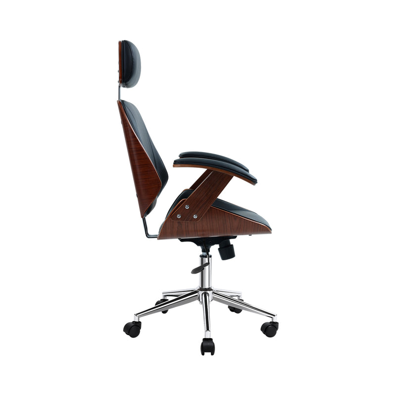 Artiss Wooden Office Chair Leather Seat Black