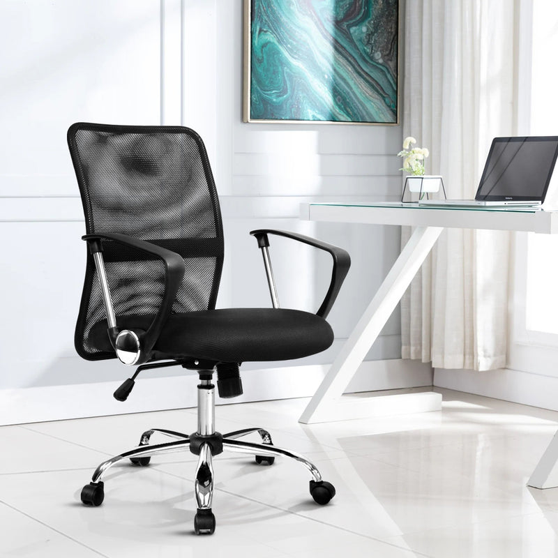 Artiss Mesh Office Chair Mid Back Black