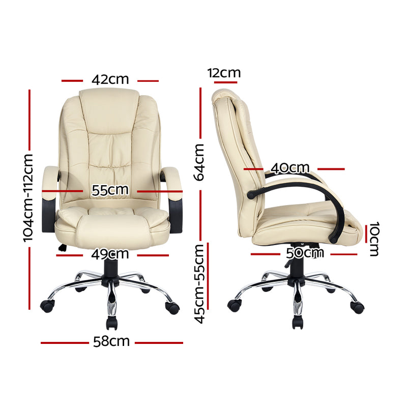 Artiss Executive Office Chair Leather Tilt Beige