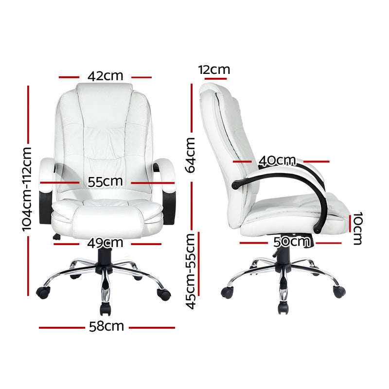 Artiss Executive Office Chair Leather Tilt White