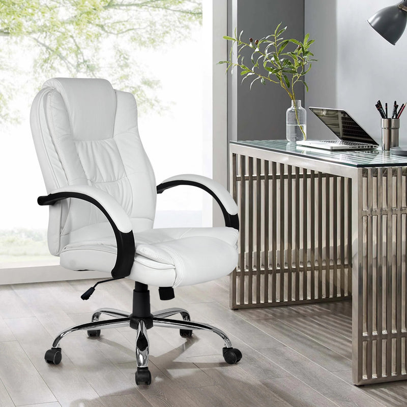 Artiss Executive Office Chair Leather Tilt White