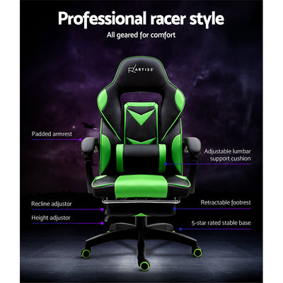 Artiss Office Chair Computer Desk Gaming Chair Study Home Work Recliner Black Green