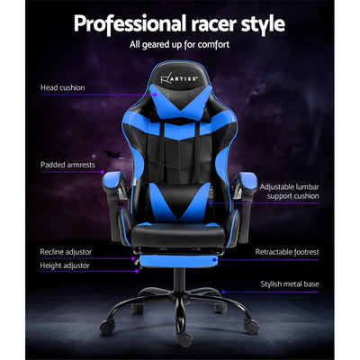 Artiss Gaming Office Chair Recliner Footrest Blue