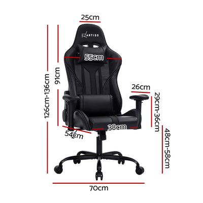 Artiss Gaming Office Chair Computer Chairs Leather Seat Racer Racing Meeting Chair Black