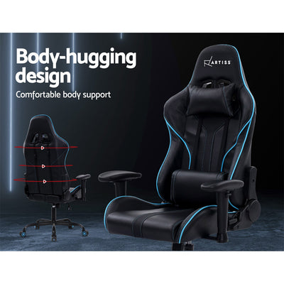 Artiss Gaming Office Chair Computer Chairs Leather Seat Racing Racer Recliner Meeting Chair Black Blue