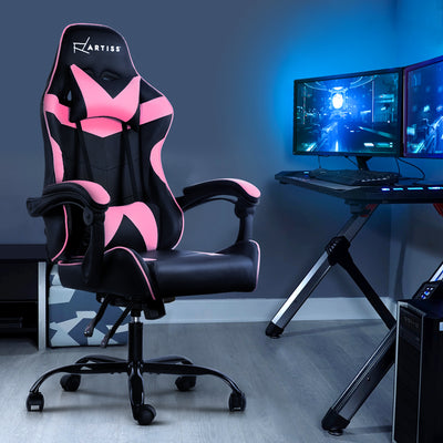 Artiss Office Chair Gaming Chair Computer Chairs Recliner PU Leather Seat Armrest Black Pink