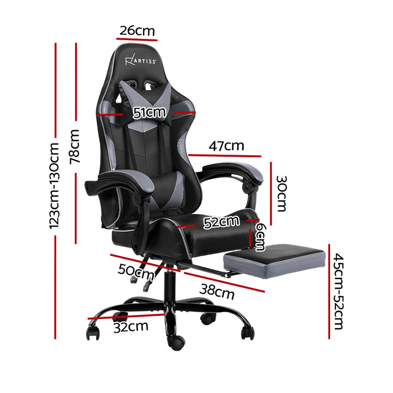 Artiss Office Chair Gaming Chair Computer Chairs Recliner PU Leather Seat Armrest Footrest Black Grey