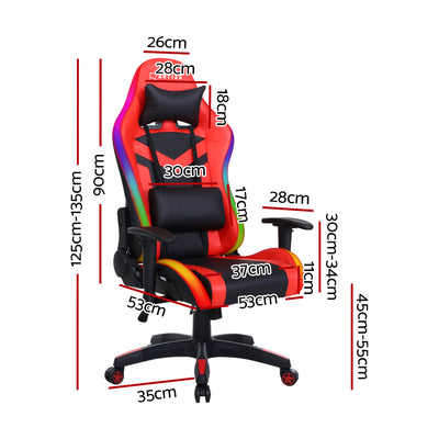 Artiss Gaming Office Chair LED Lights Recliner Red