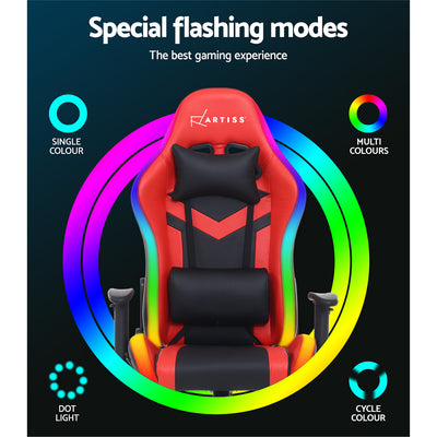 Artiss Gaming Office Chair LED Lights Recliner Red