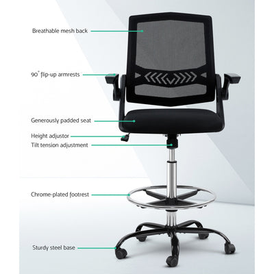 Artiss Office Chair Drafting Stool Mesh Chairs Black