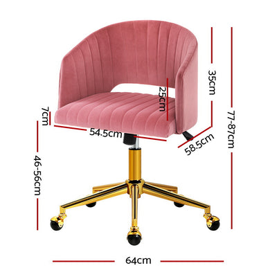 Velvet Office Chair Executive Computer Chair Adjustable Armchair Work Study Pink