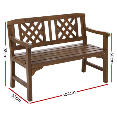 Gardeon Outdoor Garden Bench Wooden Chair 2 Seat Patio Furniture Lounge Natural