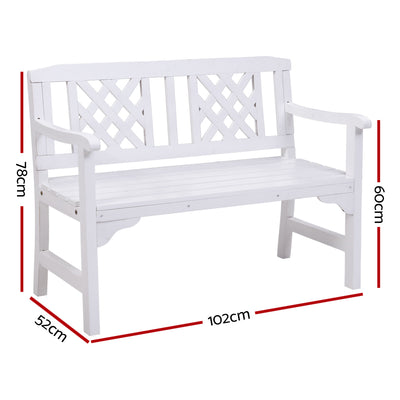 Gardeon Outdoor Garden Bench Wooden Chair 2 Seat Patio Furniture Lounge White