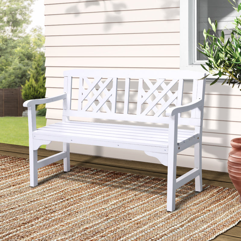 Gardeon Outdoor Garden Bench Wooden Chair 2 Seat Patio Furniture Lounge White