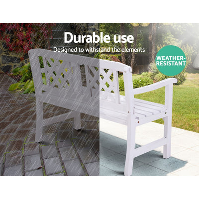 Gardeon Outdoor Garden Bench Wooden Chair 2 Seat Patio Furniture Lounge White