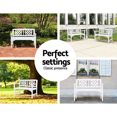 Gardeon Outdoor Garden Bench Wooden Chair 2 Seat Patio Furniture Lounge White