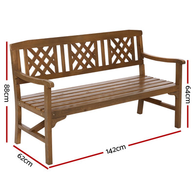 Gardeon Outdoor Garden Bench Wooden Chair 3 Seat Patio Furniture Lounge Natural