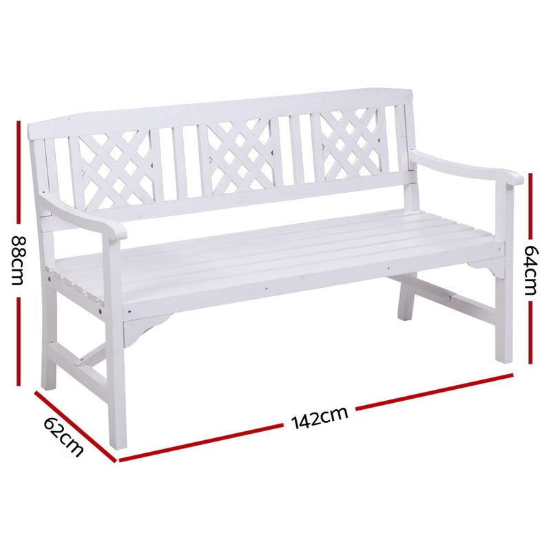 Gardeon Outdoor Garden Bench Wooden Chair 3 Seat Patio Furniture Lounge White