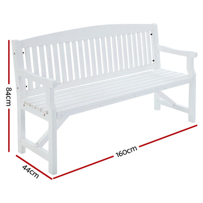 Gardeon 5FT Outdoor Garden Bench Wooden 3 Seat Chair Patio Furniture White