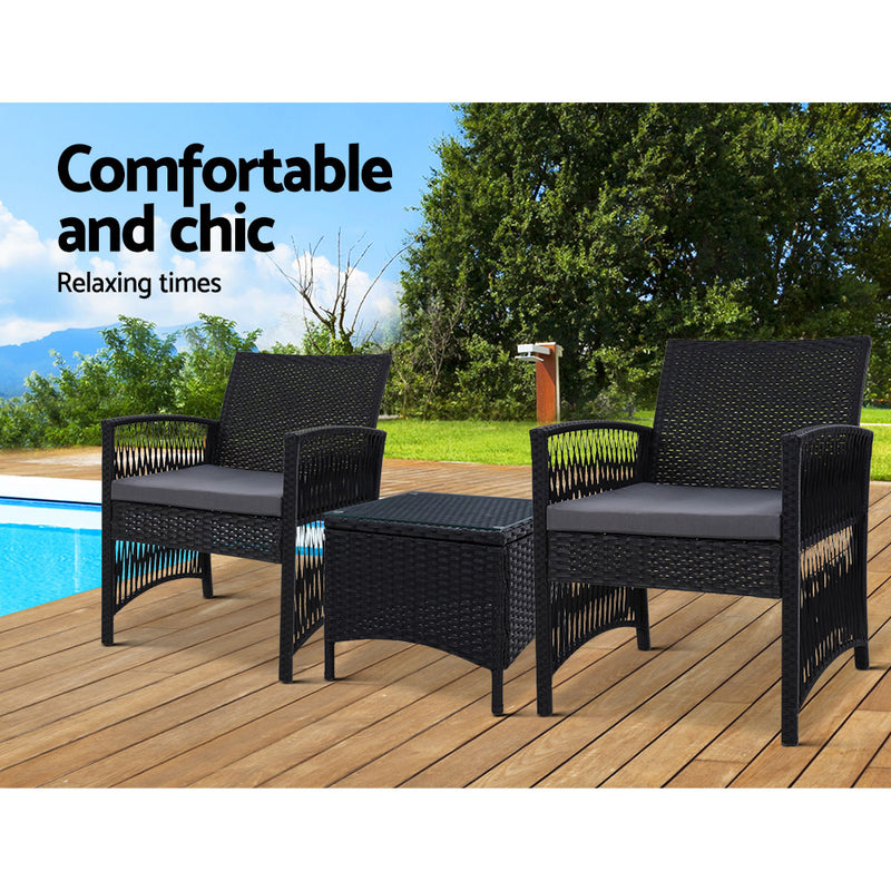 Gardeon Patio Furniture Outdoor Bistro Set Dining Chairs Setting 3 Piece Wicker