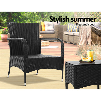 Gardeon 3PC Outdoor Bistro Set Patio Furniture Wicker Setting Chairs Table Luca