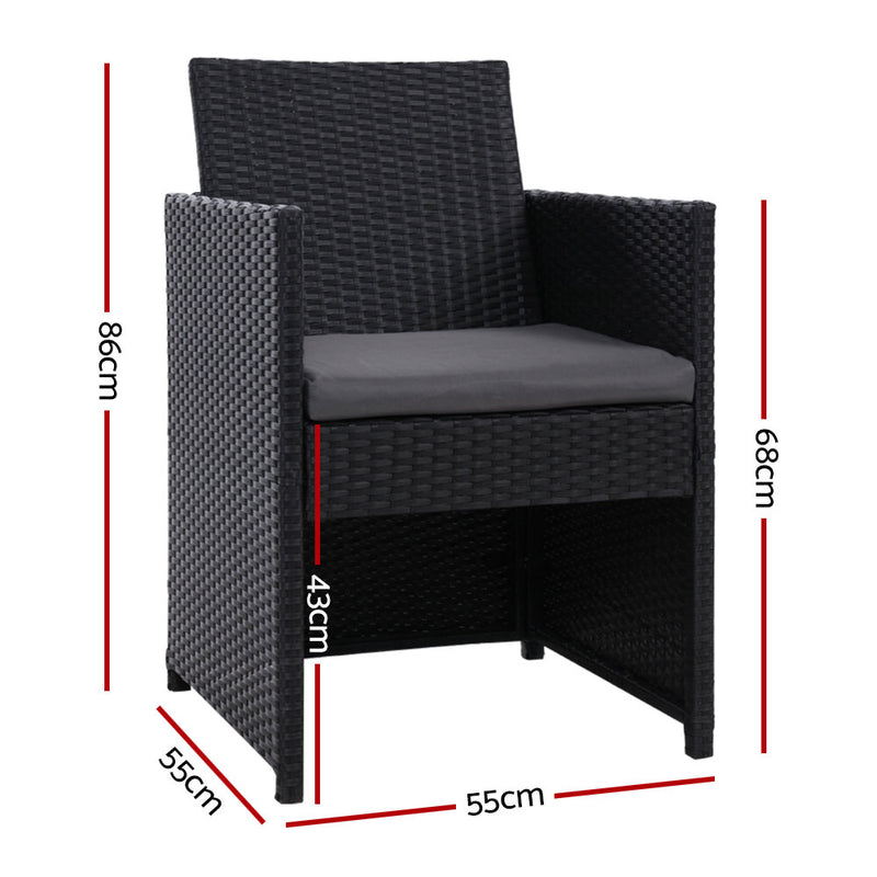 Set of 2 Outdoor Dining Chairs Wicker Chair Patio Garden Furniture Setting Lounge Cafe Cushion Bistro Set Gardeon Black