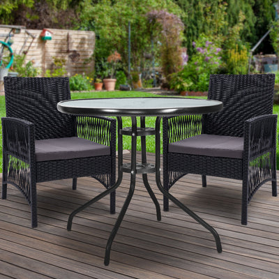 Gardeon 3PC Bistro Set Outdoor Furniture Rattan Table Chairs Cushion Patio Garden Lyra