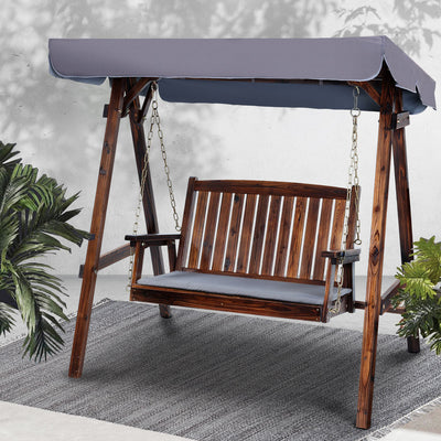 Gardeon Outdoor Wooden Swing Chair Garden Bench Canopy Cushion 2 Seater Charcoal