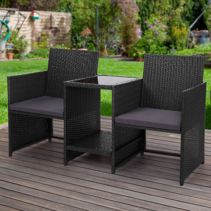 Gardeon Outdoor Setting Wicker Loveseat Birstro Set Patio Garden Furniture Black