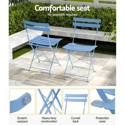 Gardeon Outdoor Setting Table and Chairs Folding Bistro Set Patio Furniture Blue