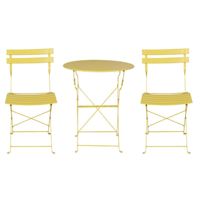 Gardeon 3PC Outdoor Bistro Set Steel Table and Chairs Patio Furniture Yellow