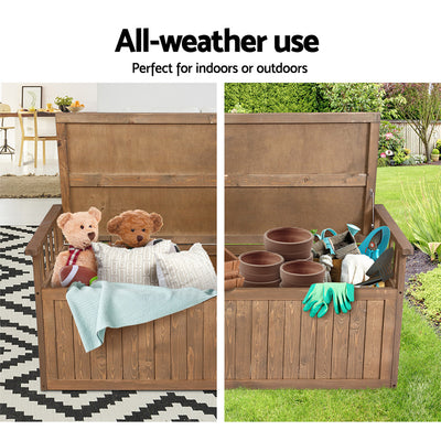 Gardeon Outdoor Storage Bench Box 129cm Wooden Garden Toy Chest Sheds Patio Furniture XL Natural