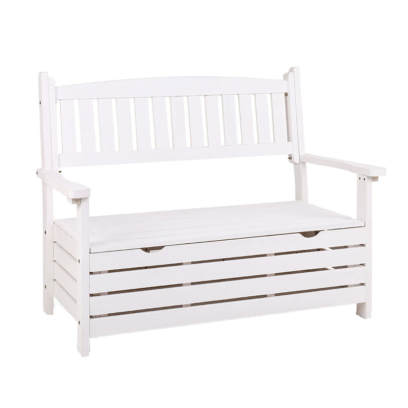 Gardeon Outdoor Storage Bench Box Wooden Garden Chair 2 Seat Timber Furniture White