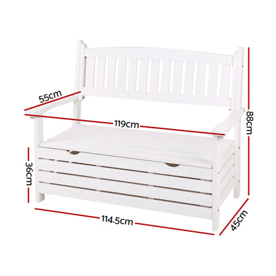 Gardeon Outdoor Storage Bench Box Wooden Garden Chair 2 Seat Timber Furniture White