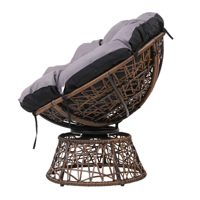 Gardeon Outdoor Lounge Setting Papasan Chair Wicker Table Garden Furniture Brown