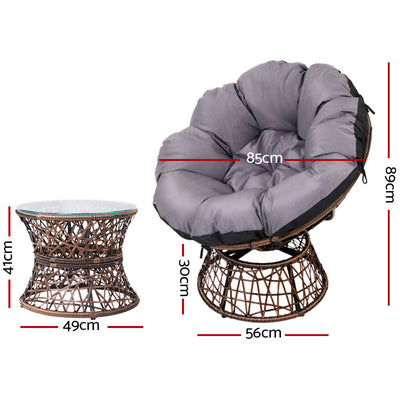 Gardeon Outdoor Lounge Setting Furniture Wicker Papasan Chairs Table Patio Brown